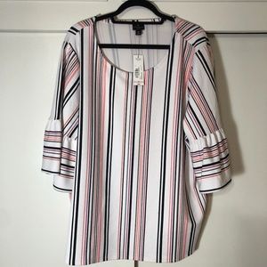 BNWT Worthington Newport Stripe bell-sleeve blouse